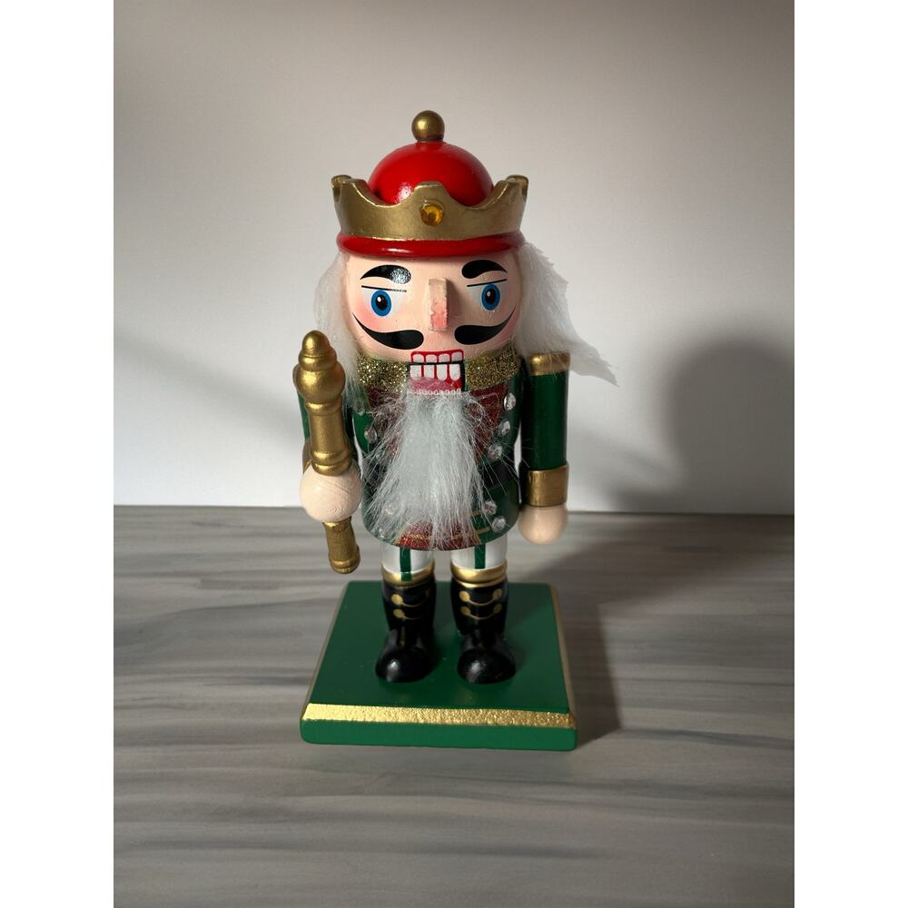 Seasons Wooden  Chubby Nutcracker Approx 6” Tall Red With Green Platform new